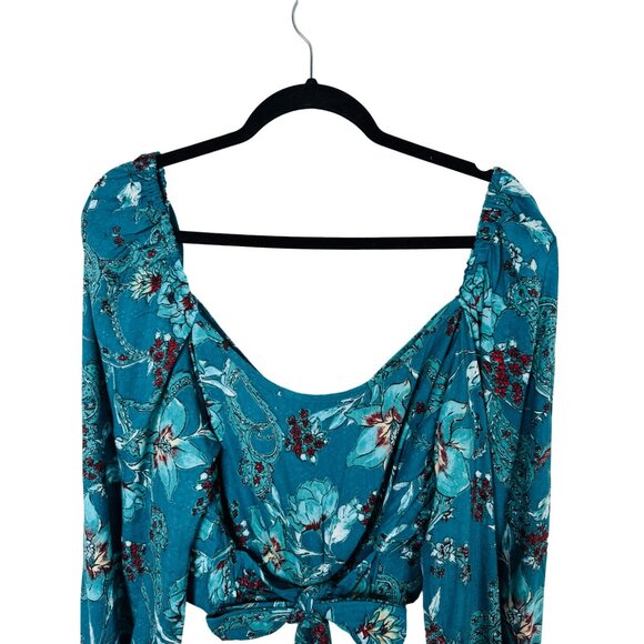 2/$30 NWT Large Band Of The Free - V Neckline Teal Red Floral Tie-Back Blouse - Picture 8 of 15